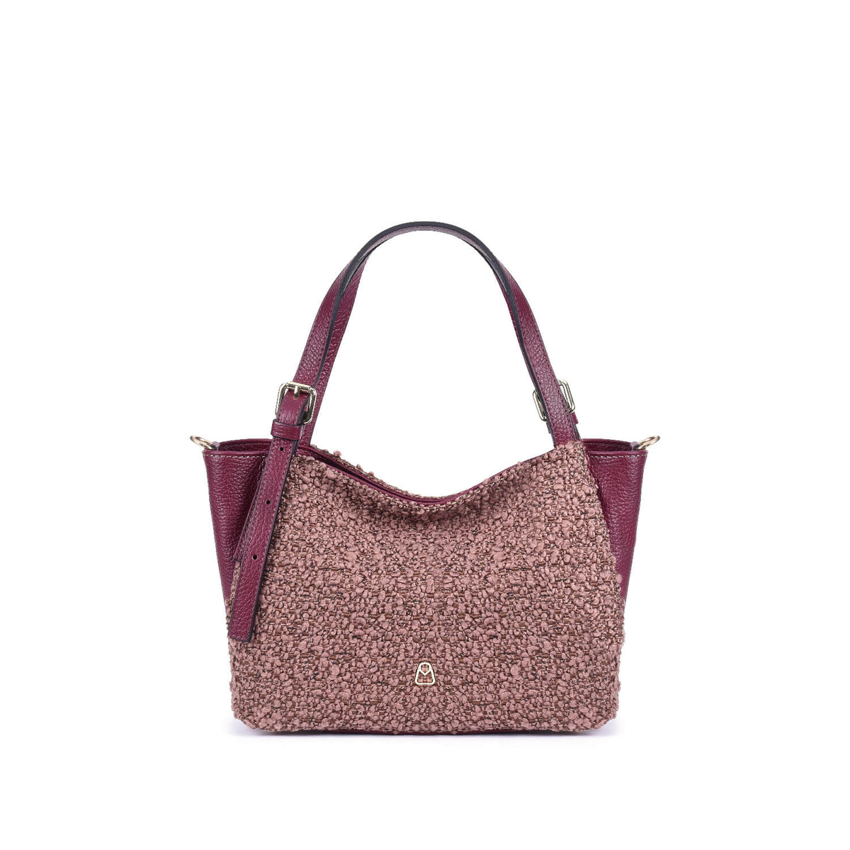 LUDMILLA SMALL BOUCLE Borsetta a spalla in pelle e tessuto