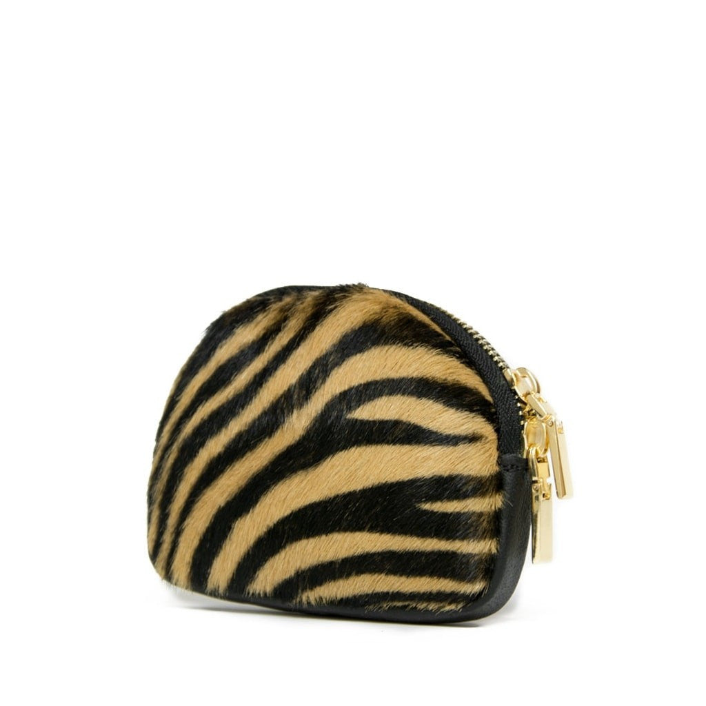 Porta monete in pelle effetto cavallino Zebra Cappuccino
