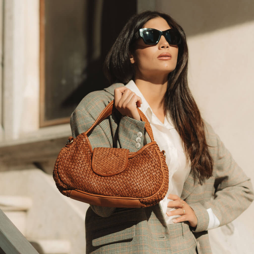 ADELINA Borsa a spalla in pelle intreccio stretto