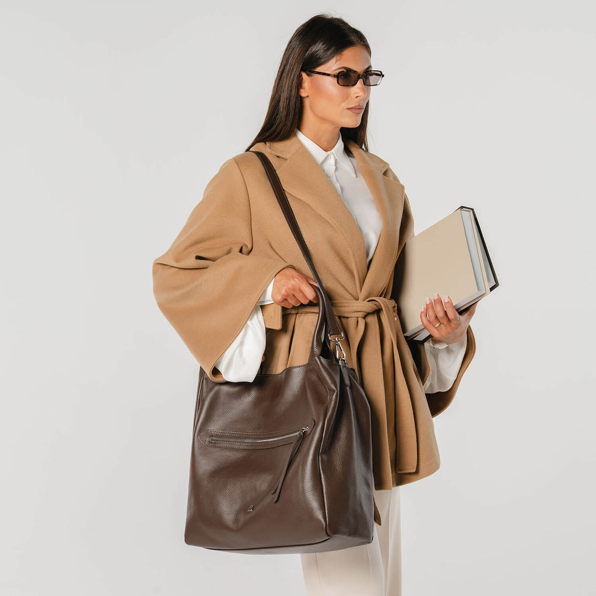 SILVIA GRANDE Borsa Shopping in pelle con tracolla regolabile