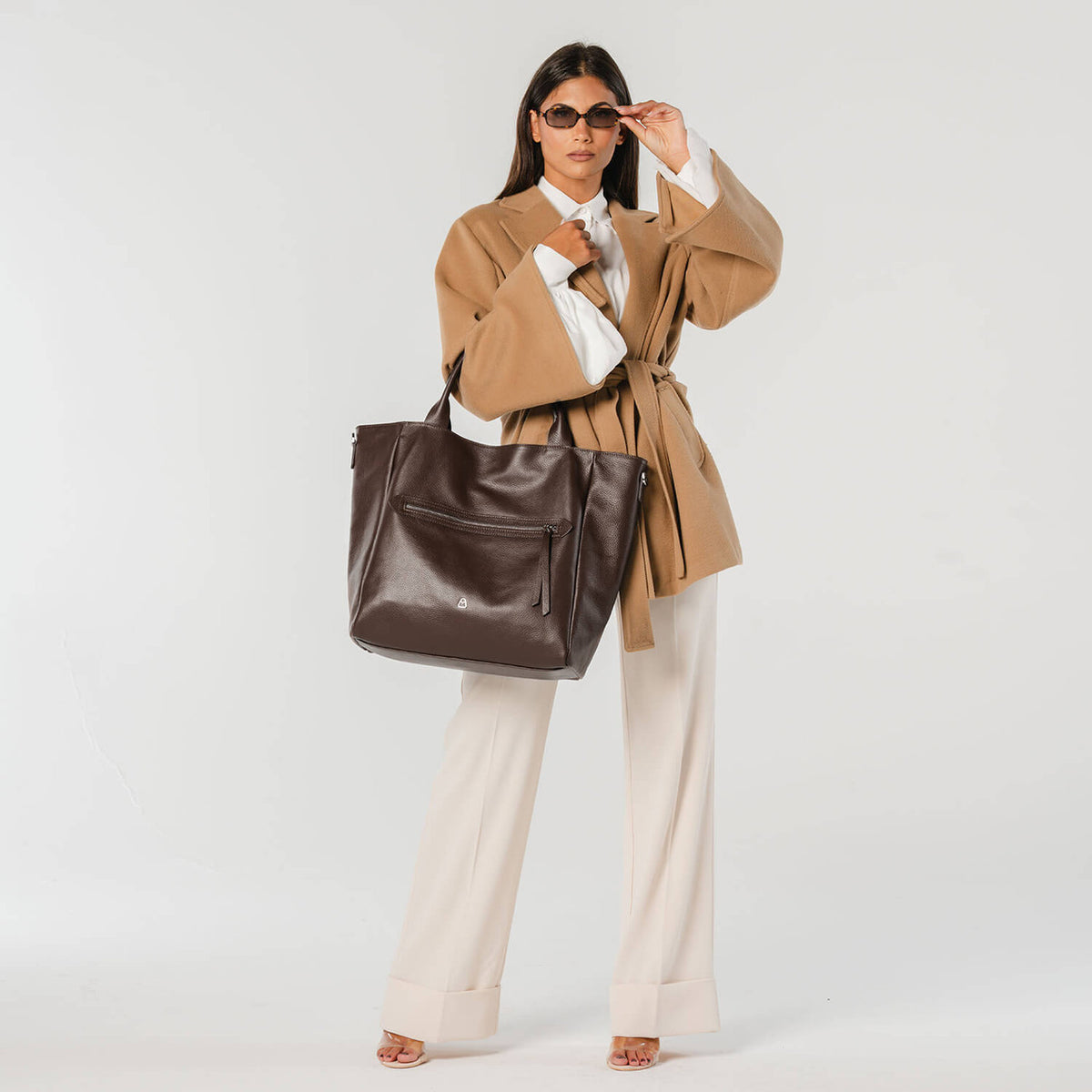 SILVIA GRANDE Borsa Shopping in pelle con tracolla regolabile