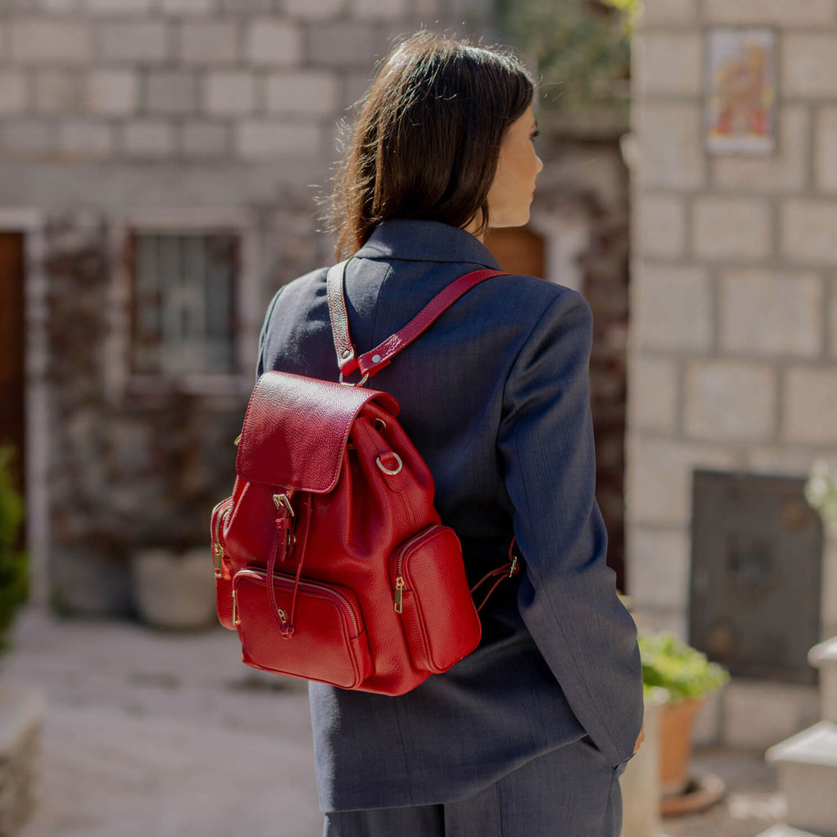 FEDERICA Zaino donna in pelle con spallacci regolabili e tasche esterne