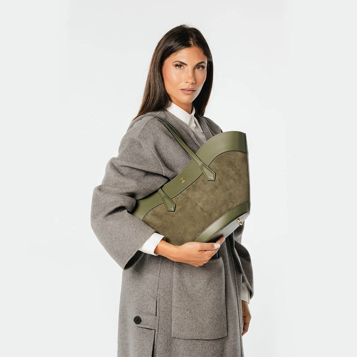 FLAMINIA SUEDE Borsa Shopper a spalla in pelle e camoscio