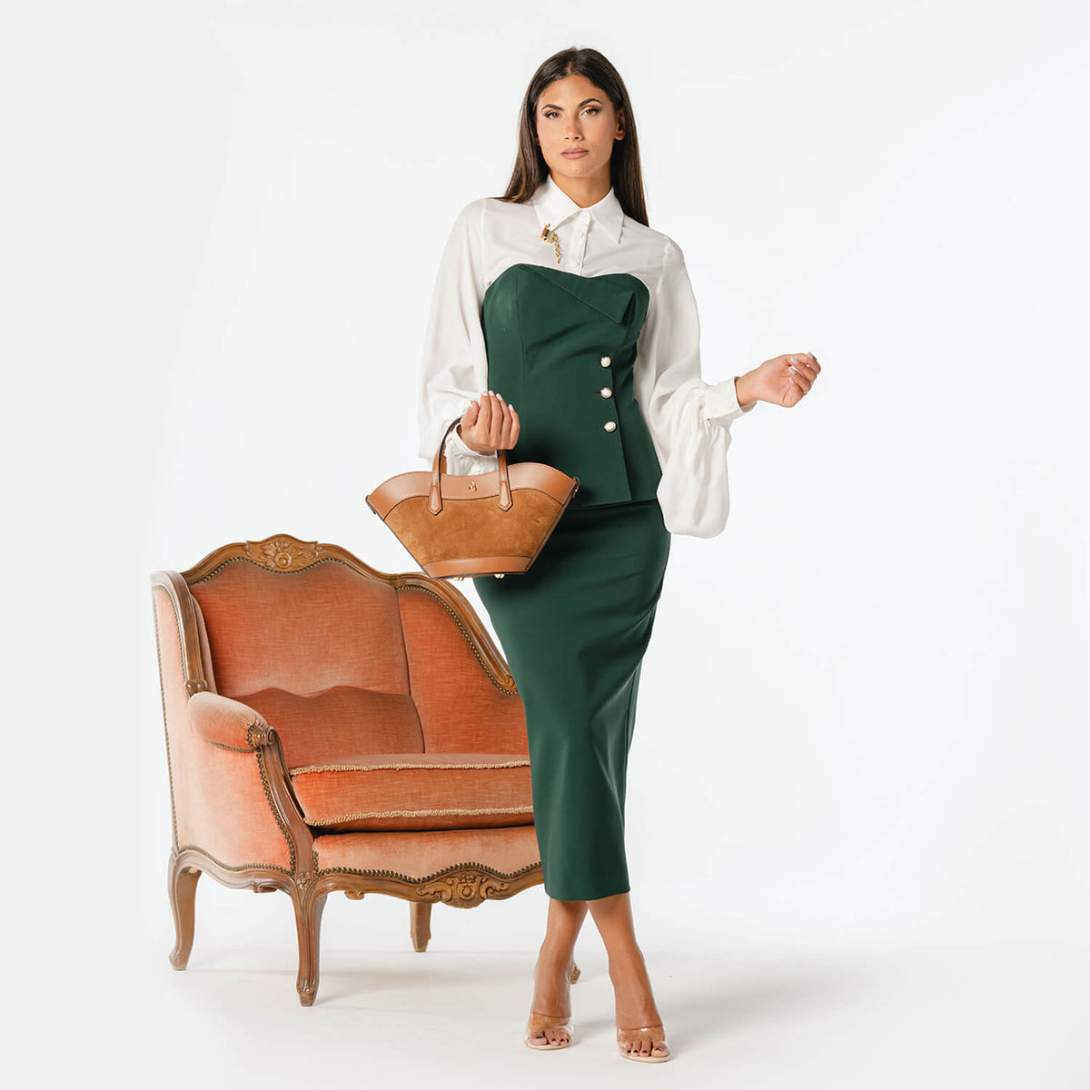 FLAMINIA SMALL SUEDE Borsa in pelle e camoscio con tracolla regolabile