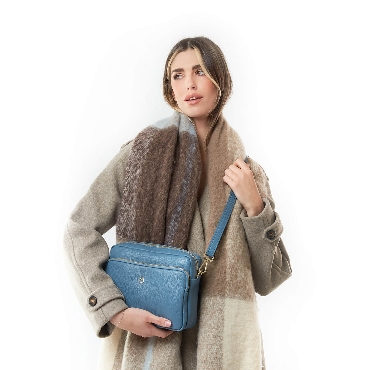 GIULIANA Camera Bag a Tracolla in pelle con tasca frontale