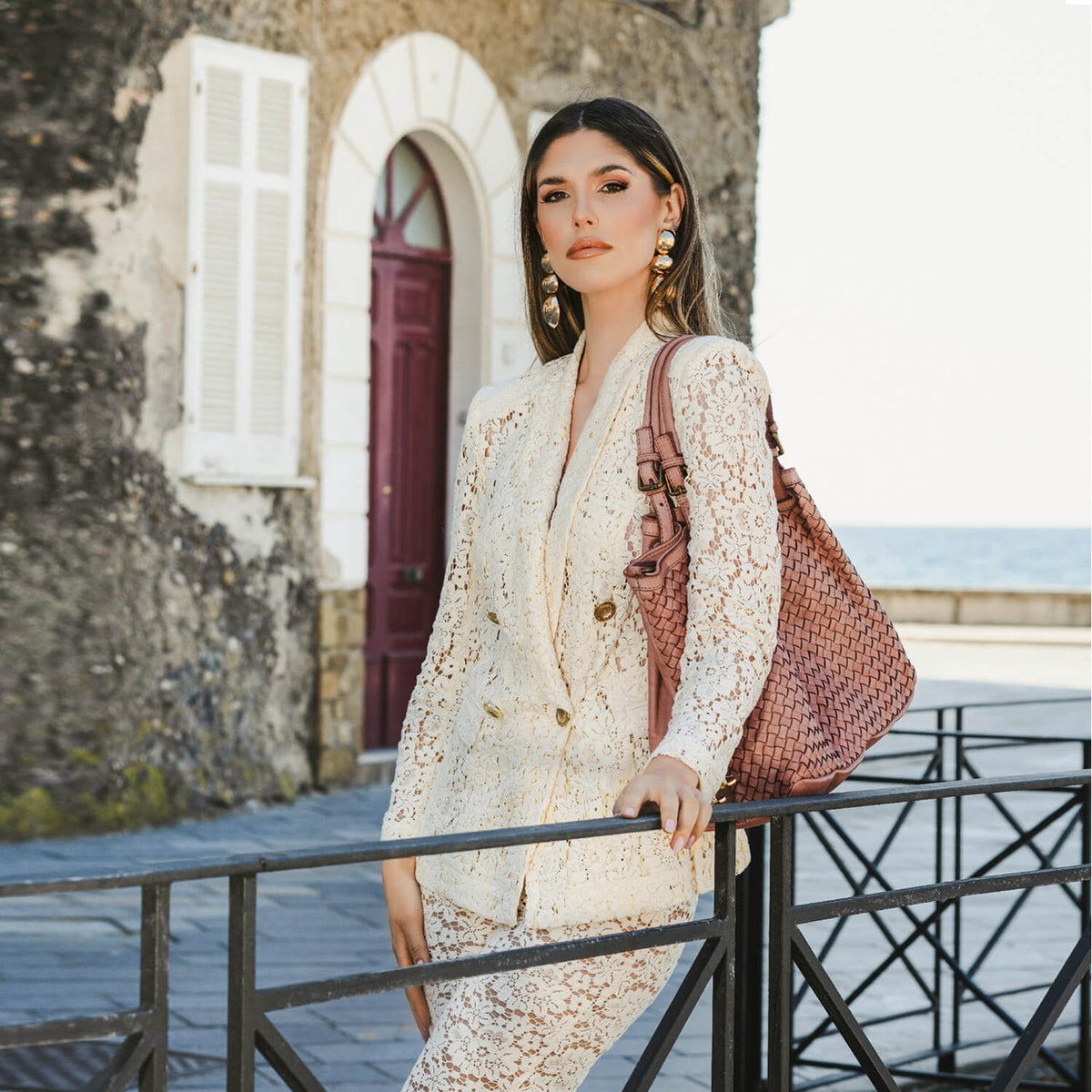 GRAZIA Borsa a spalla in pelle intrecciata con tracolla