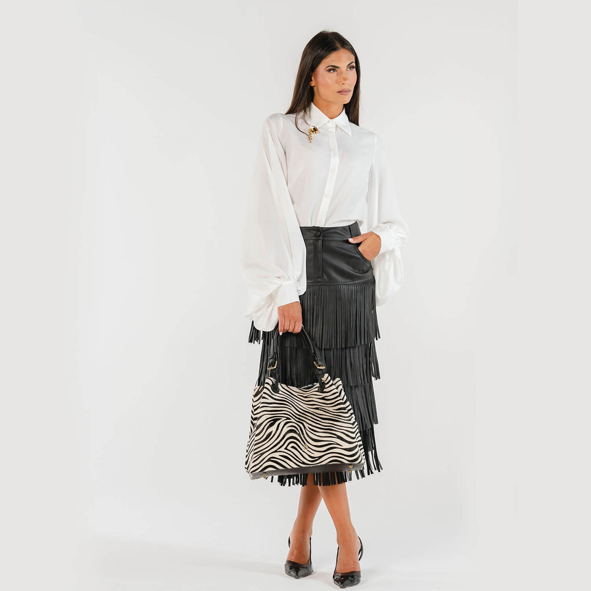 GRAZIA M Cavallino Borsa a Spalla Animalier Zebra
