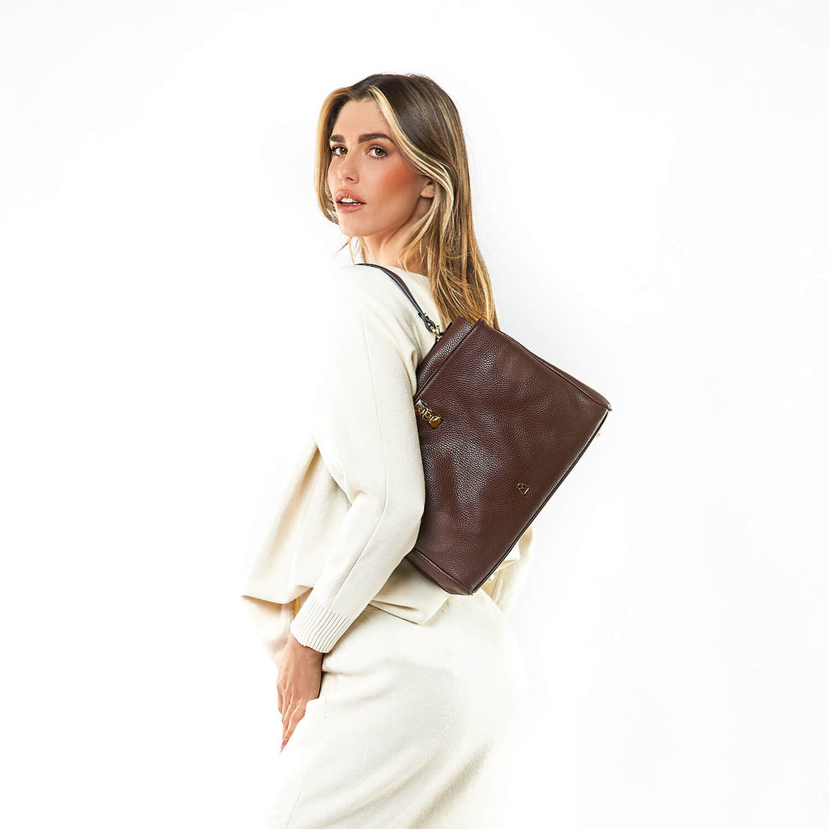 KAYLA Borsa a Trapezio in pelle con manico lungo e tracolla regolabile