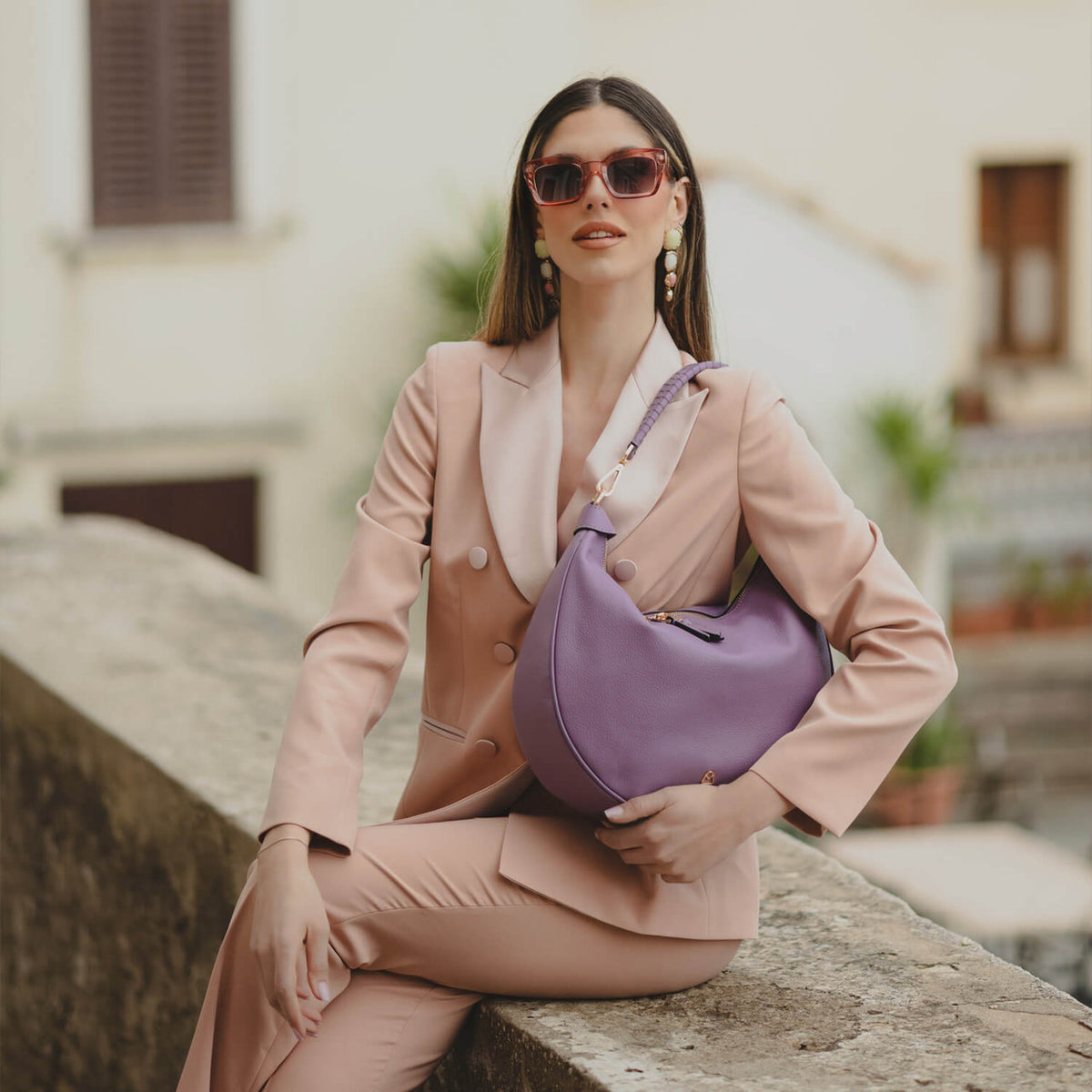 LUNA Borsa Hobo a Spalla in Pelle con Tracolla regolabile