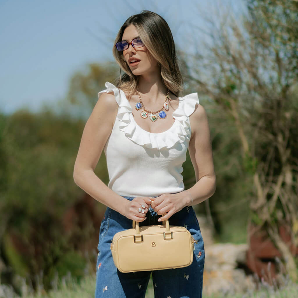 SANTORINI Bauletto in pelle vitello soft con tracolla regolabile