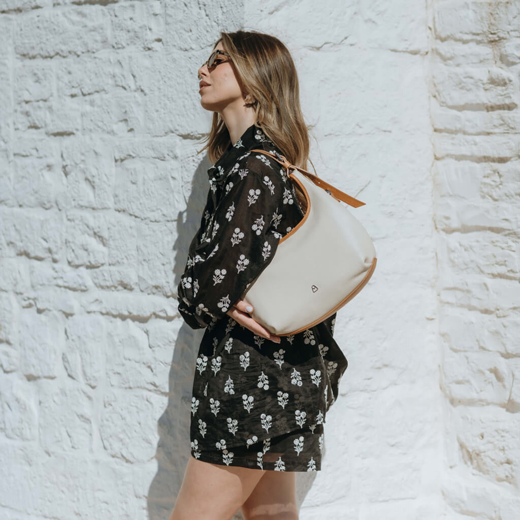 SIENNA MED Borsa a spalla in pelle bi-color con manico e tracolla regolabili