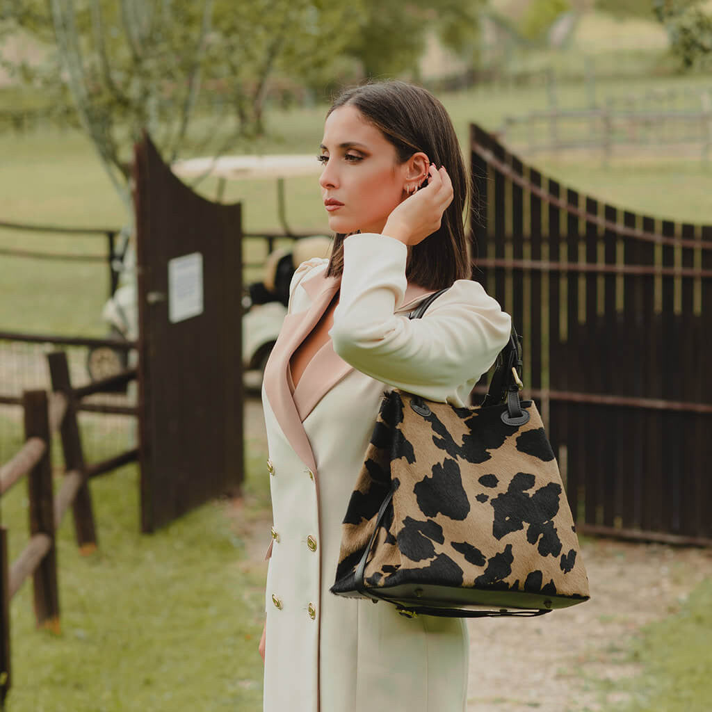GRAZIA M Cavallino Borsa a Spalla con Tracolla Mucca Taupe