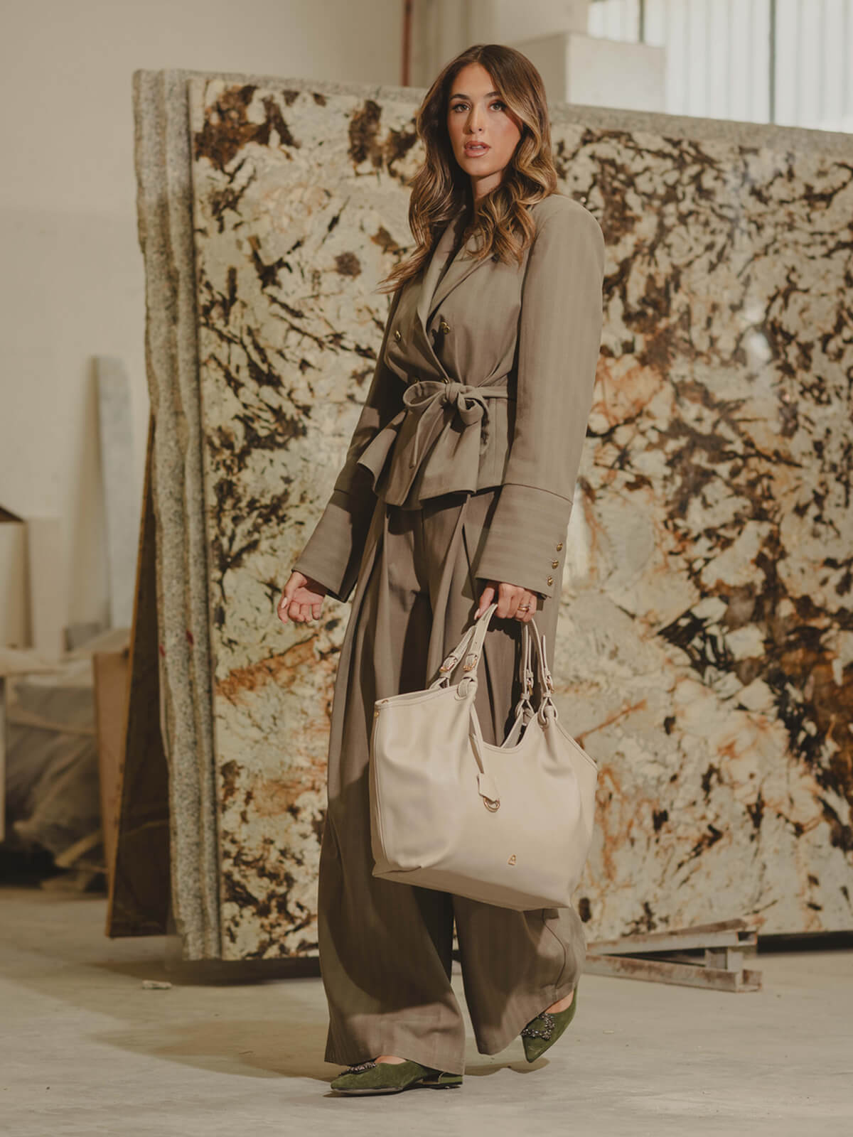 ADELE Top grain leather shoulder bag with adjustable handles and shoulder strap